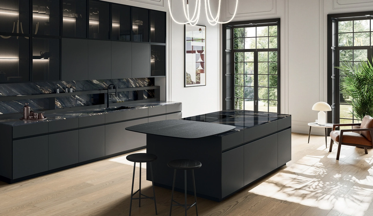 Cucina Moderna con isola in vetro opaco Glass di Arredo3