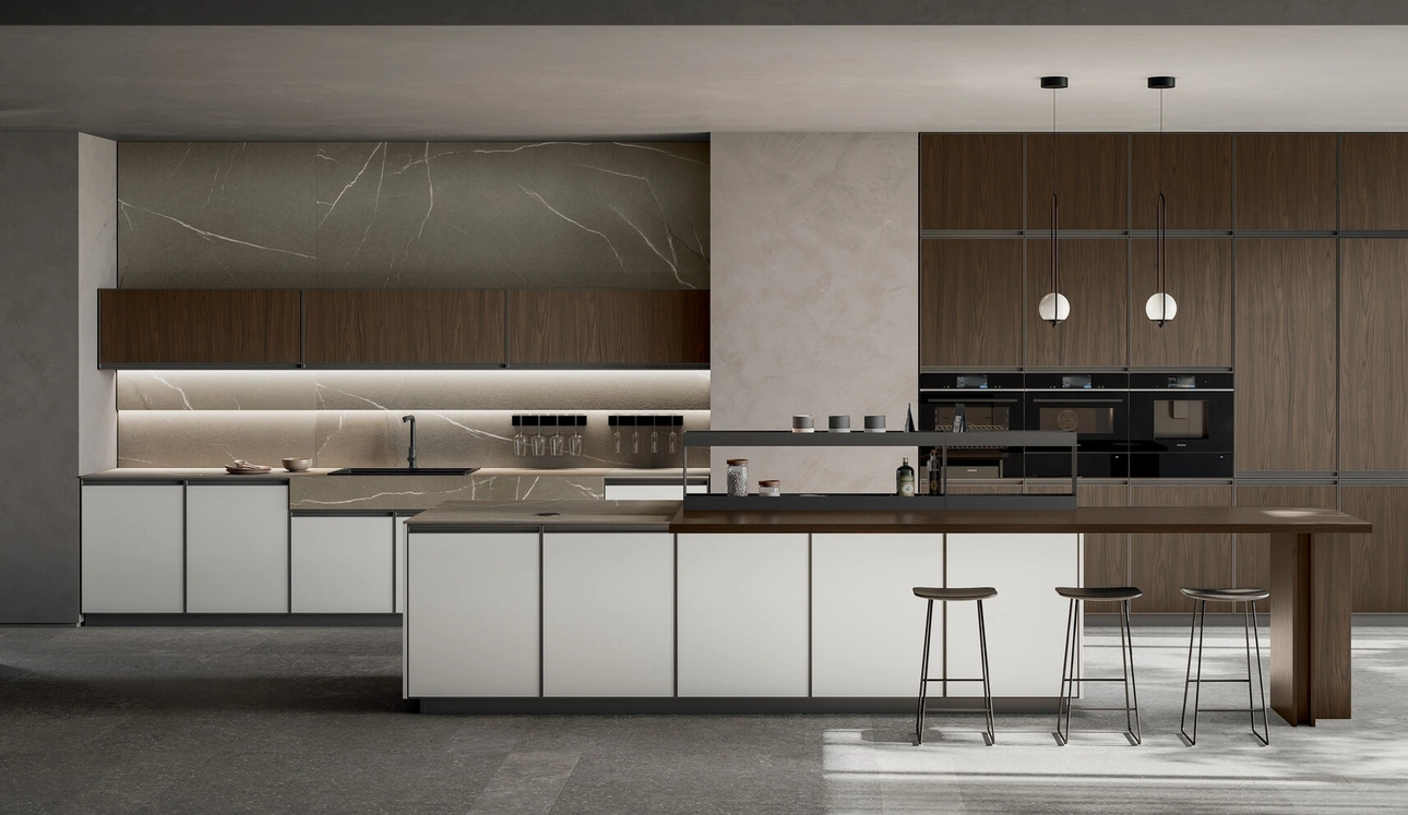 Cucina Moderna in Pet e laminato con isola Kronos di Arredo3