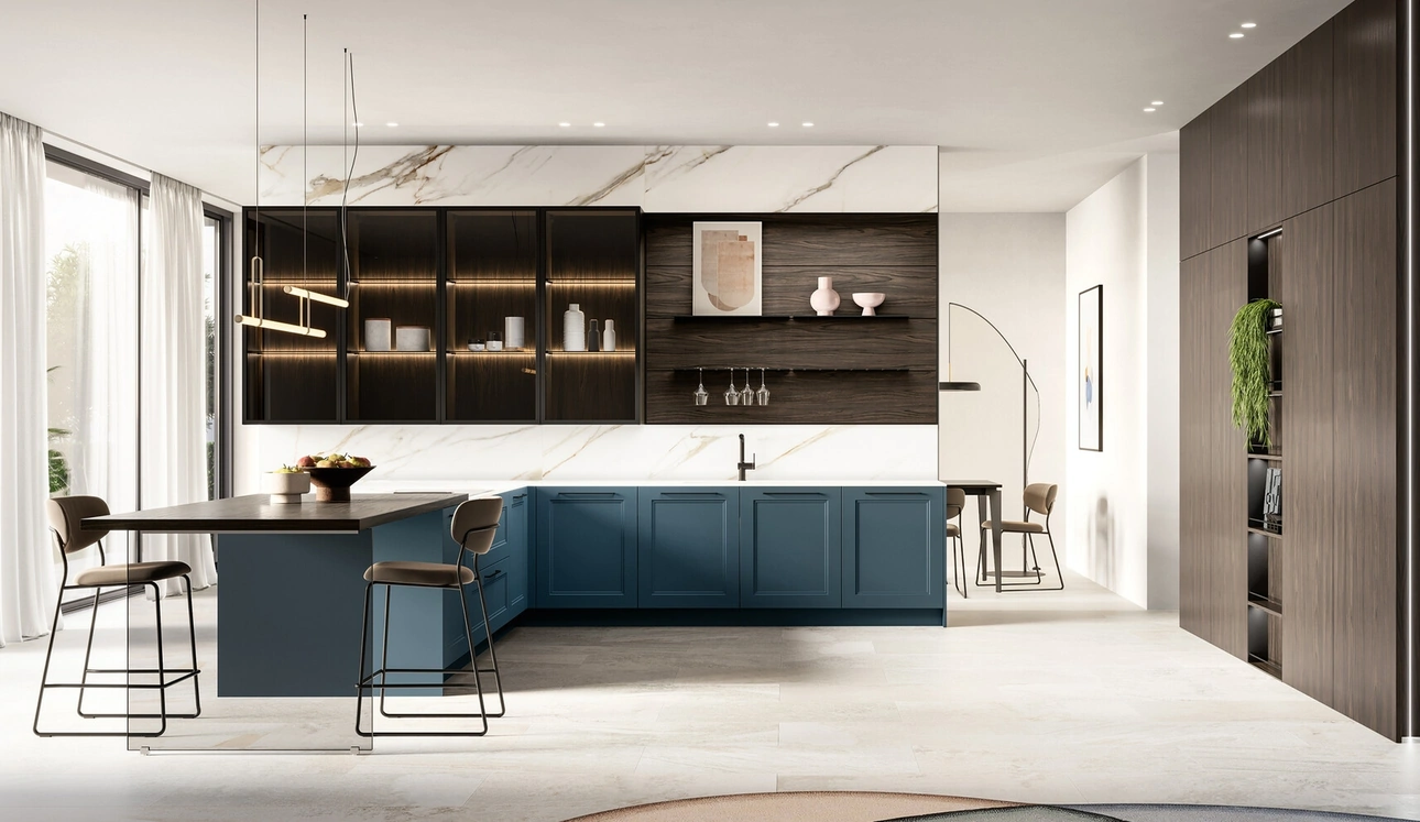 Cucina Moderna con penisola Meg 01 in laccato e laminato di Arredo3