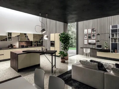 Cucina Moderna lineare Mia in HPL stratificato Ruggine e laccato Sabbia di Aran