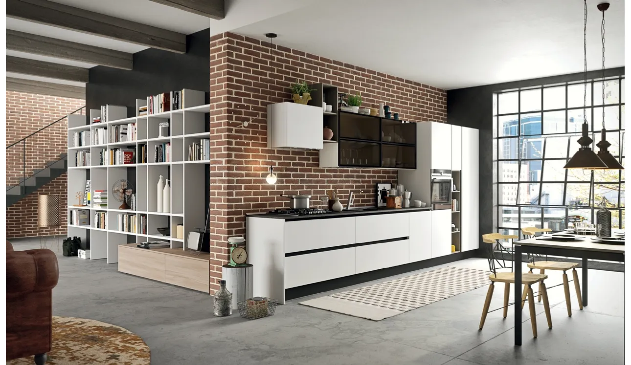 Cucina Moderna lineare Mia in LPL Bianco Seta di Aran