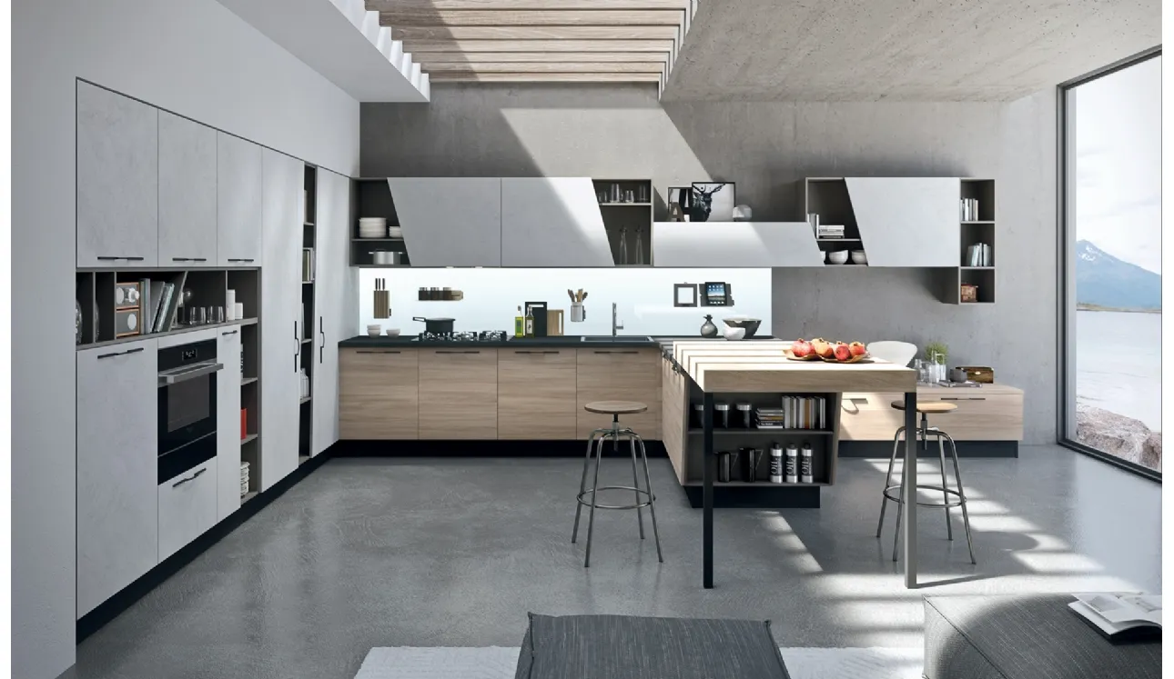 Cucina Moderna angolare con penisola Mia in LPL Olmo di Aran