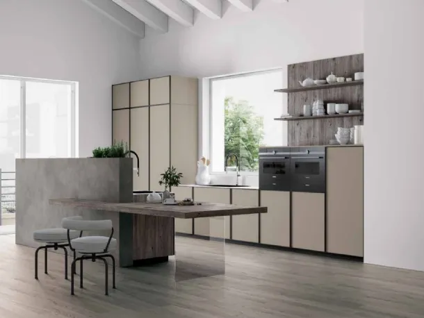 Cucina Moderna con penisola Smart 01 in laccato opaco e laminato di Nova Cucina