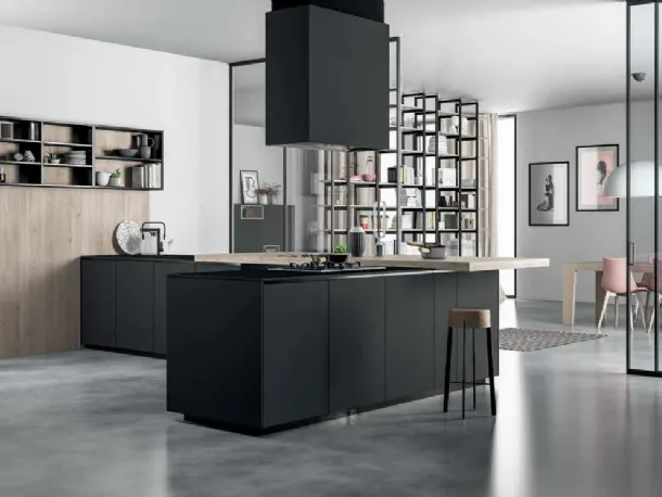 Cucina Moderna angolare Smart 02 in laminato legno e Fenix nero di Nova Cucina