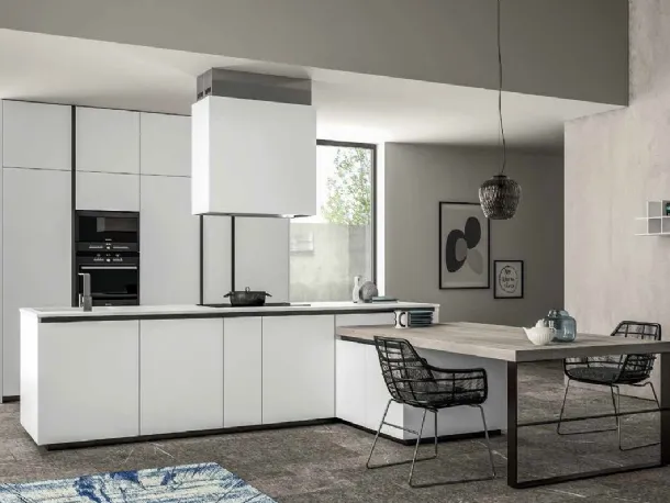 Cucina Moderna Smart 03 in laminato bianco e legno di Nova Cucina