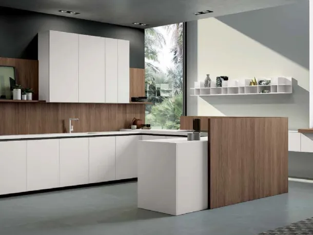 Cucina Moderna angolare Smart 04 in laminato bianco e noce di Nova Cucina
