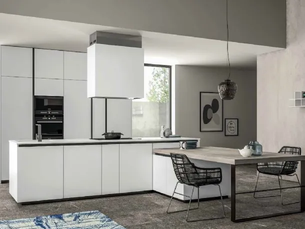 Cucina Moderna Smart 02 in laminato bianco e legno di Nova Cucina