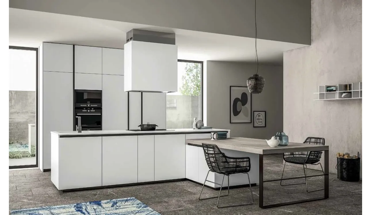 Cucina Moderna Smart 02 in laminato bianco e legno di Nova Cucina