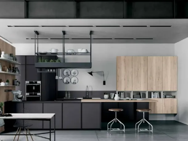 Cucina Moderna con penisola Smart 15 in laccato e laminato Rovere di Nova Cucina