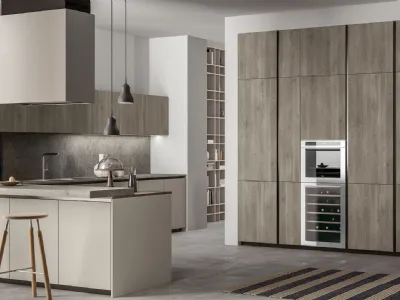 Cucina Moderna con penisola Smart 09 in laccato opaco e laminato legno nordico di Nova Cucina