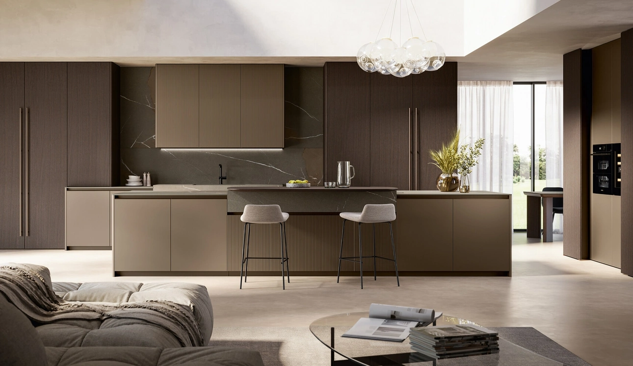 Cucina Moderna con isola Time 01 in laccato e noce di Arredo3