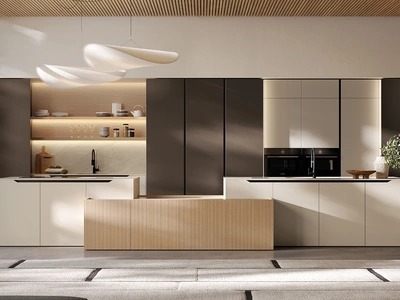 Cucina Moderna in laccato e impiallacciato con isola Time di Arredo3