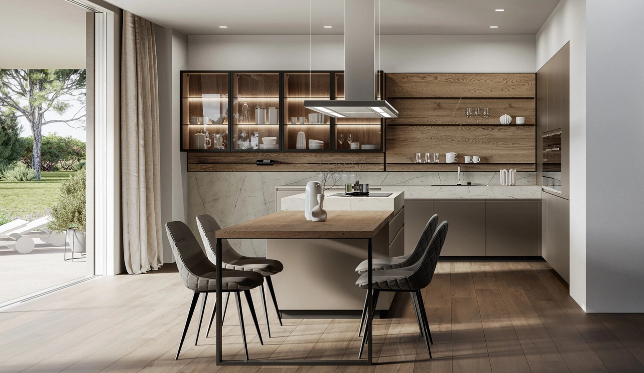 Cucina Moderna con isola in laccato e rovere Wega di Arredo3