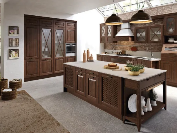 Cucina Shabby Chic Bellagio lineare in Frassino tinto Noce di Aran