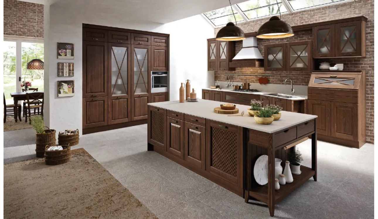 Cucina Shabby Chic Bellagio lineare in Frassino tinto Noce di Aran