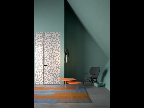 Porta battente effetto filomuro per interni Boisè Boiserie rivestita con tapezzeria di Albed