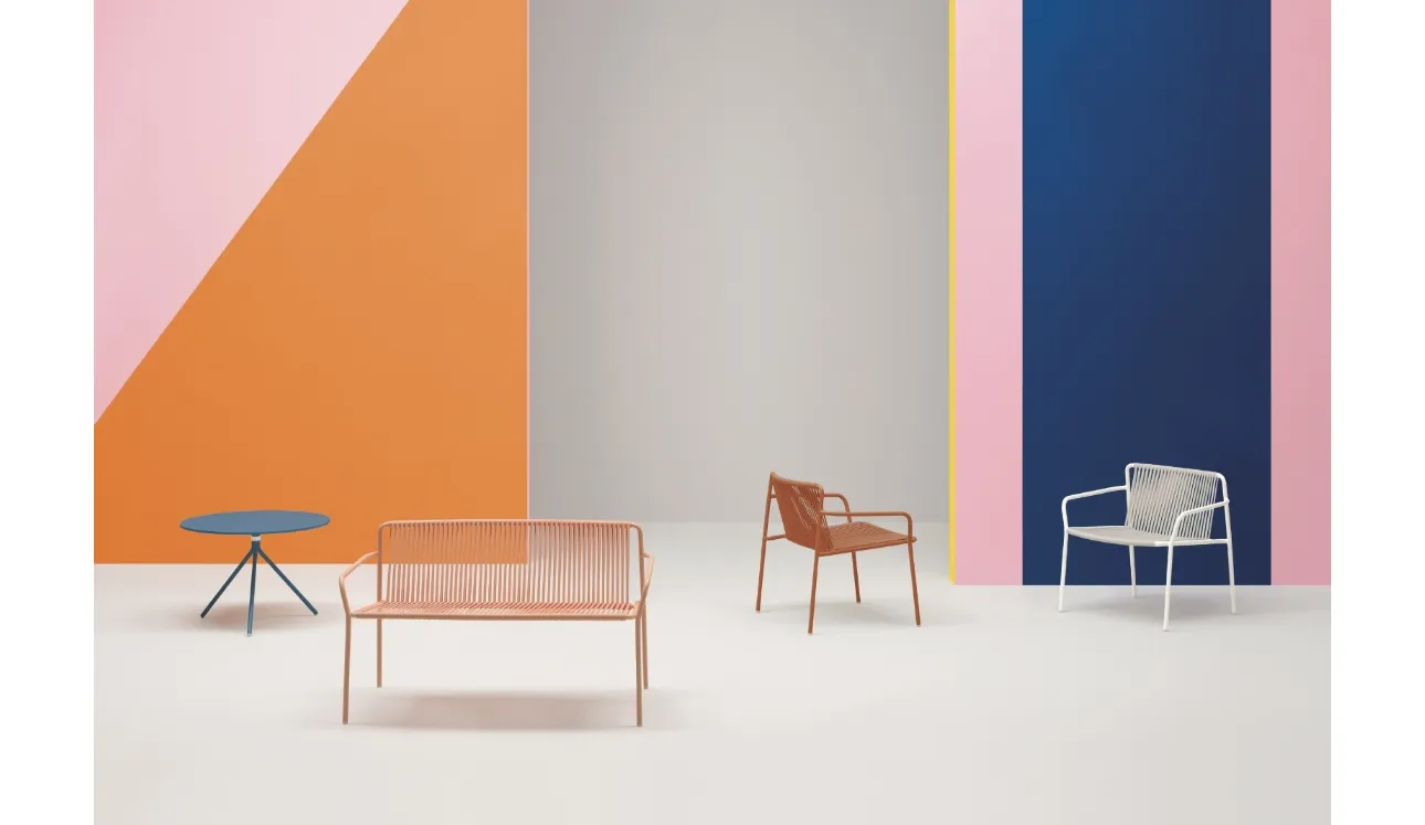 Outdoor in metallo con seduta e schienale intrecciati in PVC Tribeca di Pedrali
